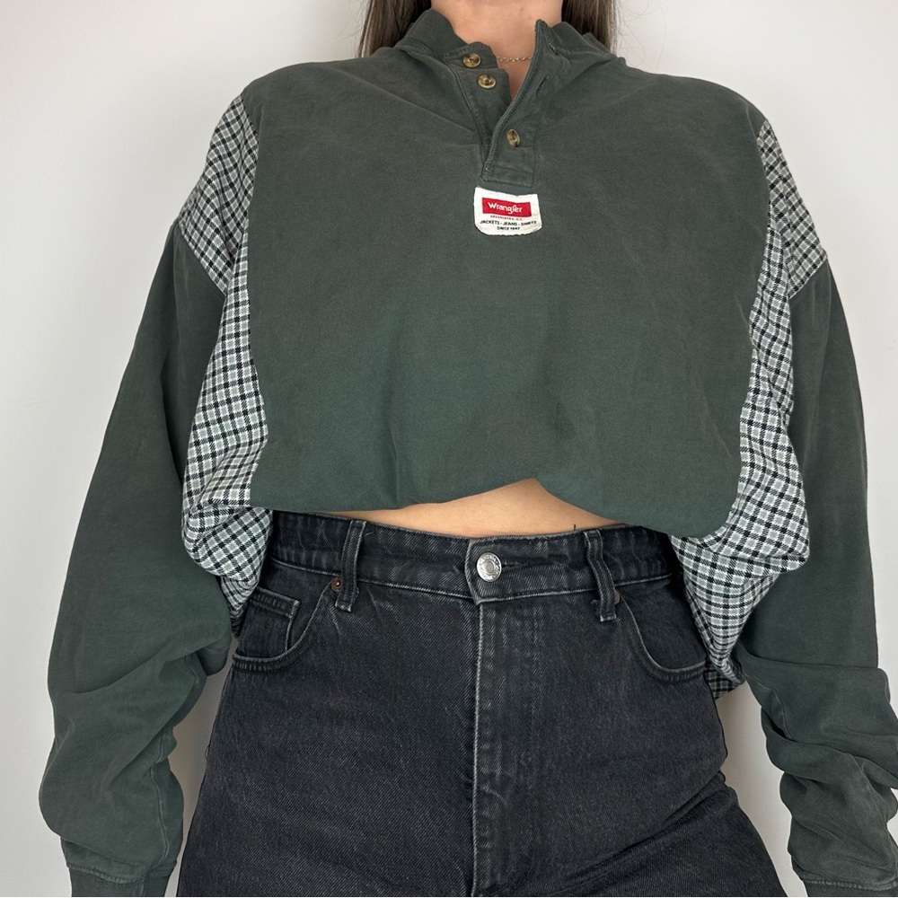 Carhartt Reworked Upcycled Western Country Lounge Cozy Green Flannel Shirt Top - Picture 2 of 3